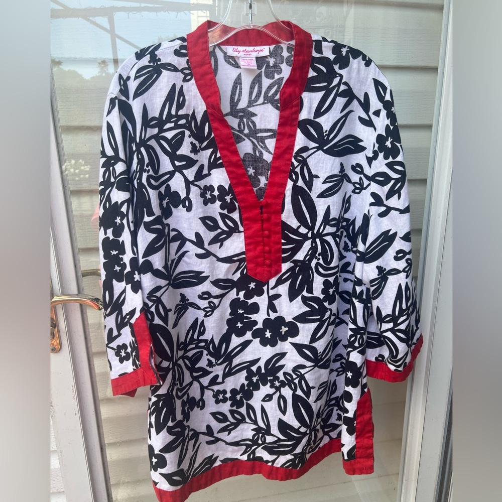 Lily Stanhope women’s 100% linen blouse / tunic size 1X Peasant Boho Style